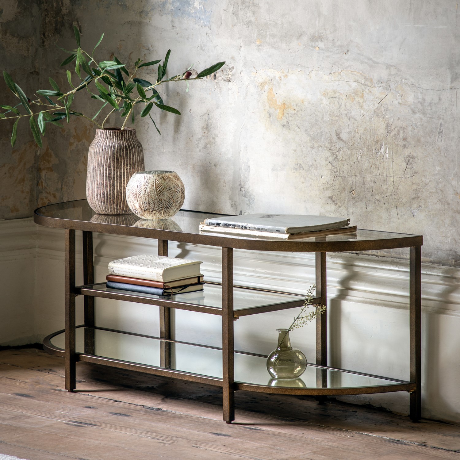Read more about Hudson glass tv stand in bronze caspian house